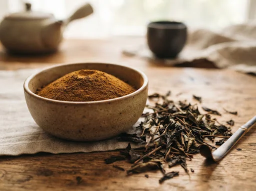 Roasted Hojicha tea powder and leaves