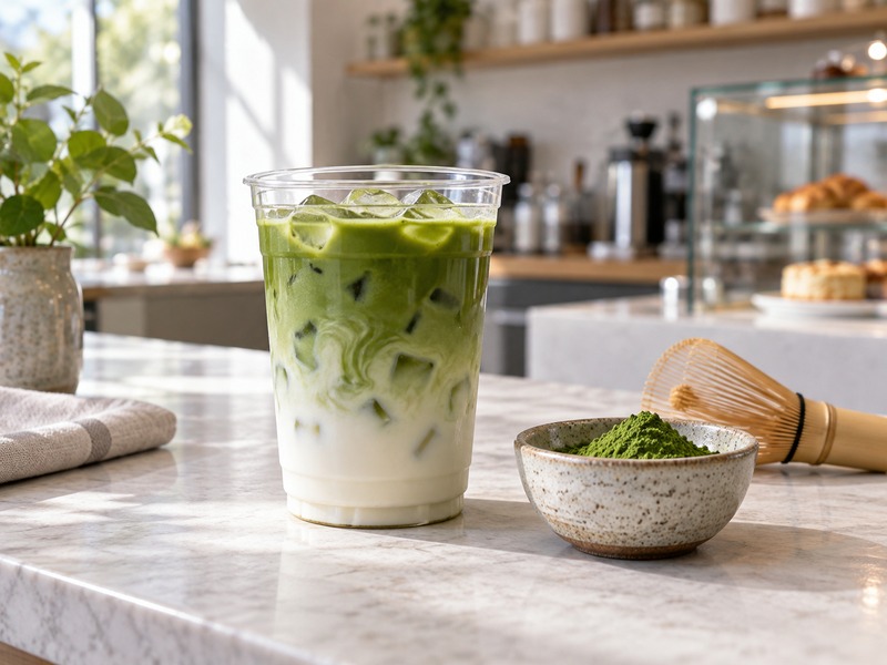 Unbranded iced matcha latte with milk and green tea powder