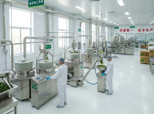 Industrial tea and matcha processing facility