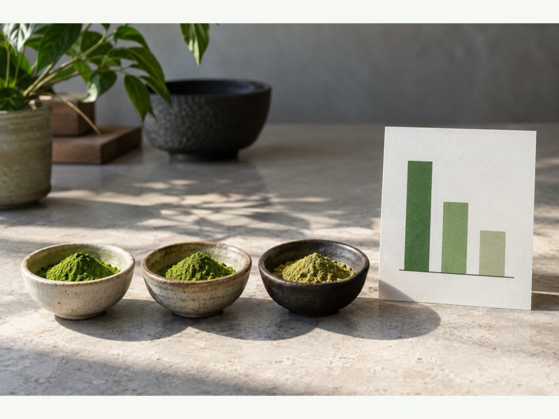 Visual quality comparison chart for matcha samples