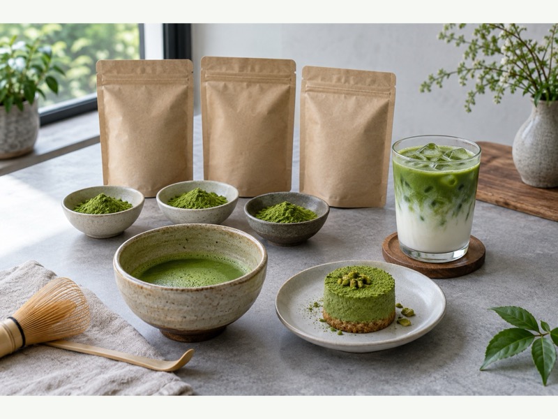 Matcha product samples for foodservice and retail use