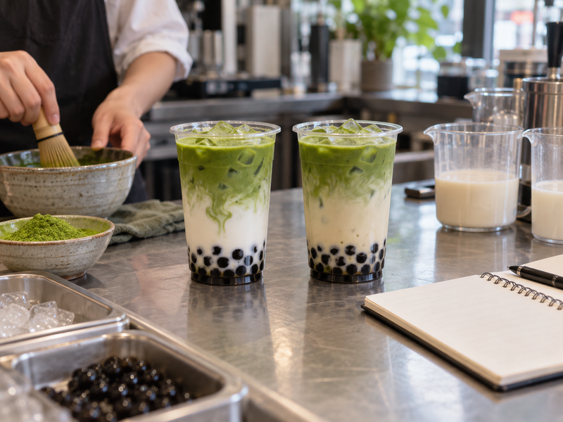 Two matcha bubble tea recipes tested side by side
