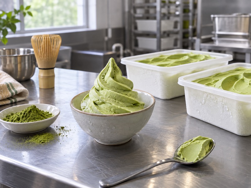 Matcha frozen yogurt in a realistic food product development setting