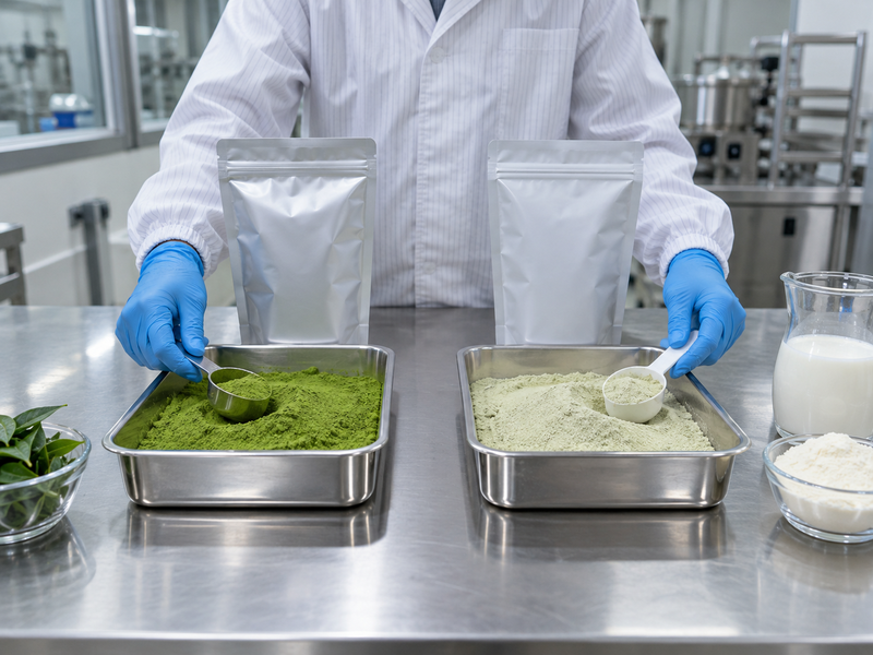 Separate handling of pure matcha and milk-containing latte powder