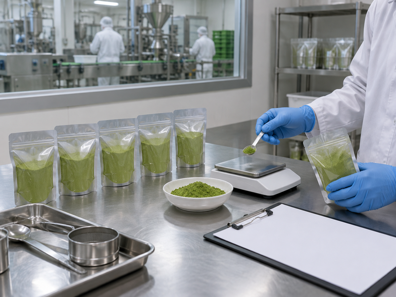Quality records and sealed matcha batch samples