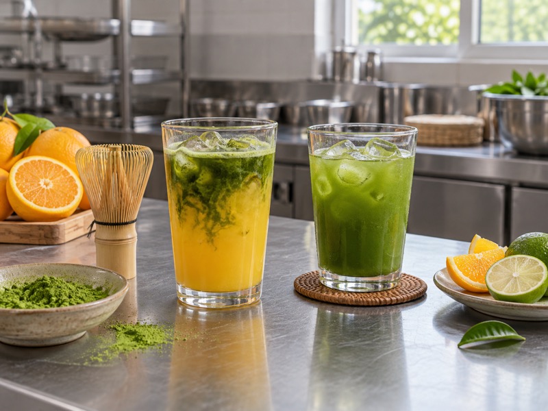 Matcha juice in a realistic food product development setting