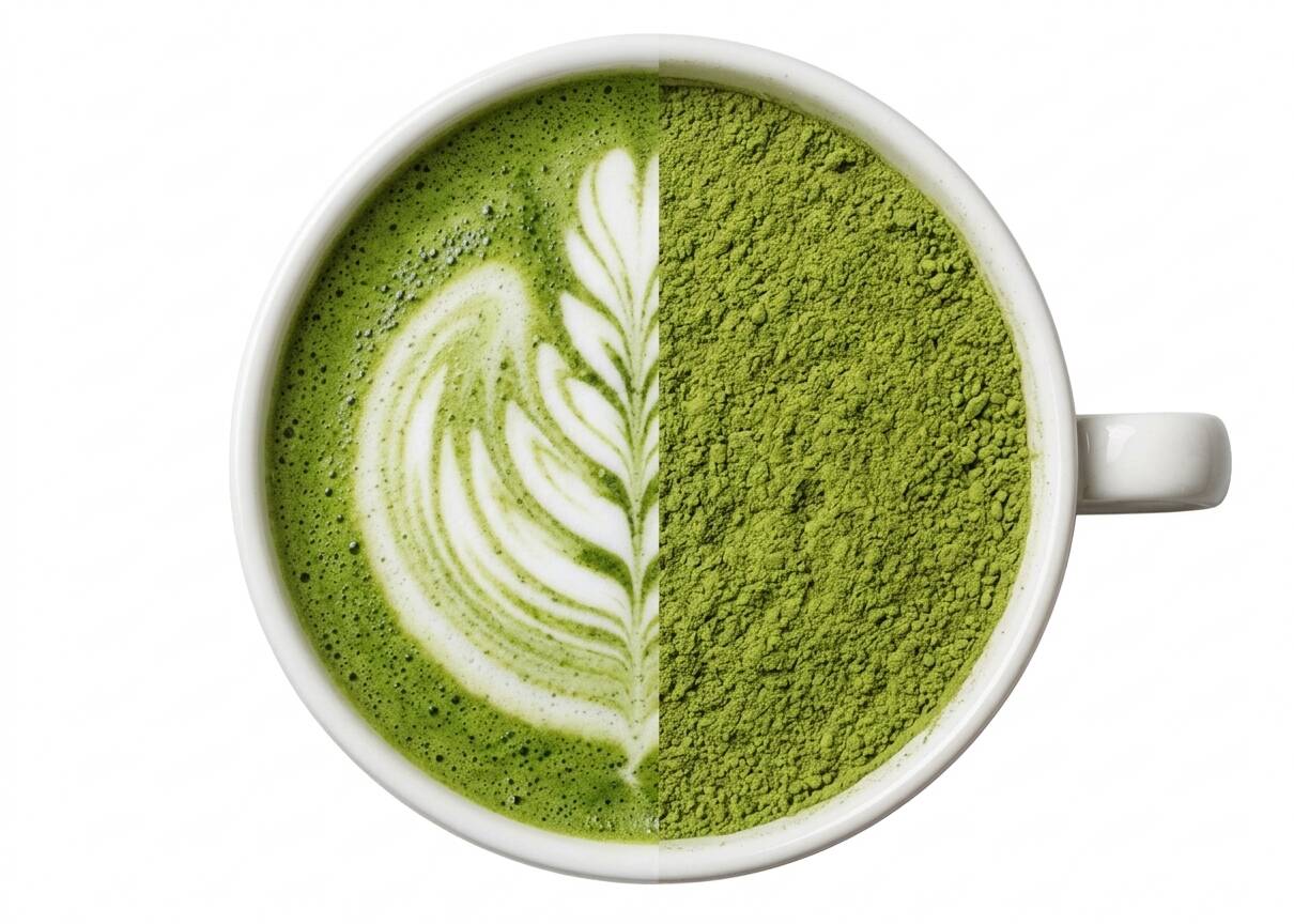 Matcha latte drink made with matcha powder