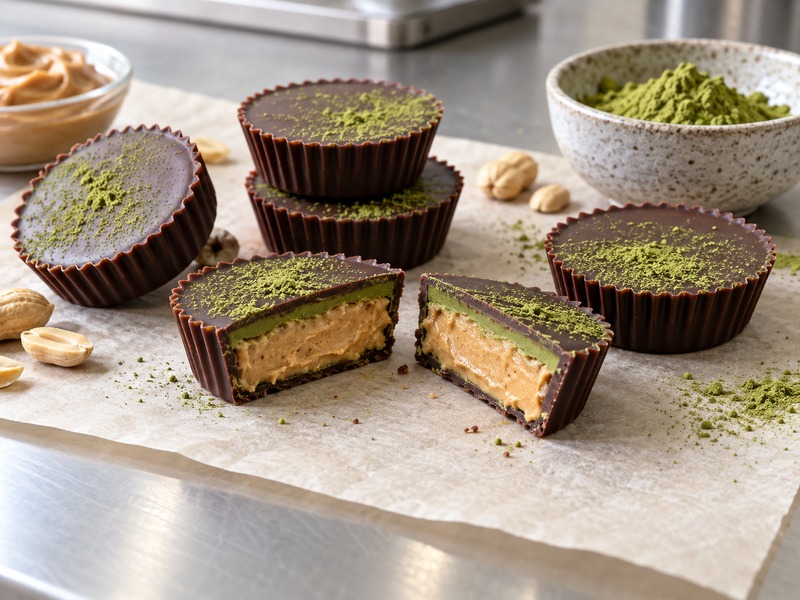 Matcha peanut butter filling trial with tea powder and nut spread