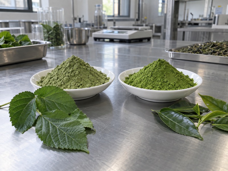 Mulberry matcha leaf powder compared with true matcha in a beverage development trial