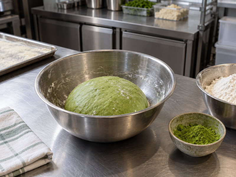 Matcha pizza preparation and quality check 2