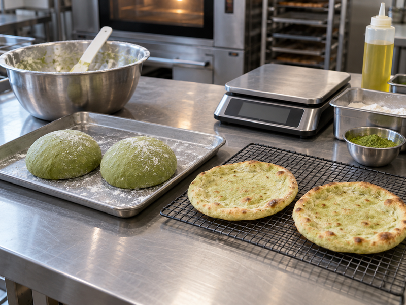 Matcha pizza preparation and quality check 3
