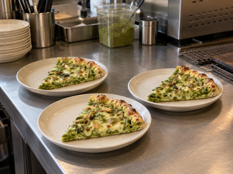 Matcha pizza preparation and quality check 4