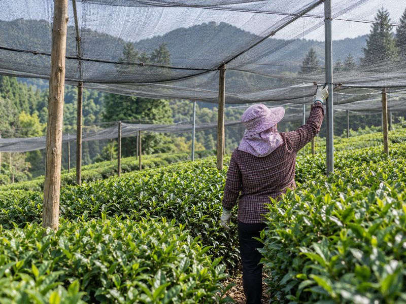 Shade covering above tea rows