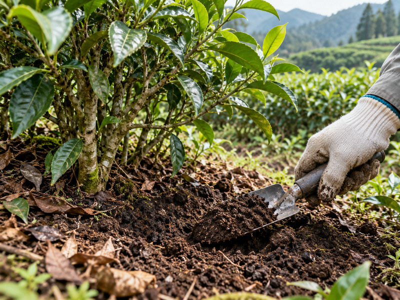 Matcha soil pH sampling beneath tea shrubs