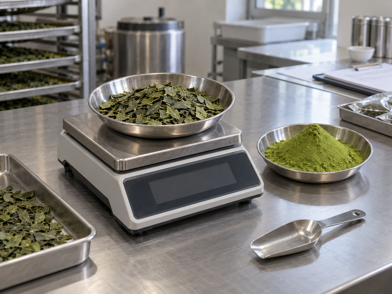Pure matcha and formulated latte powder in separate coded samples