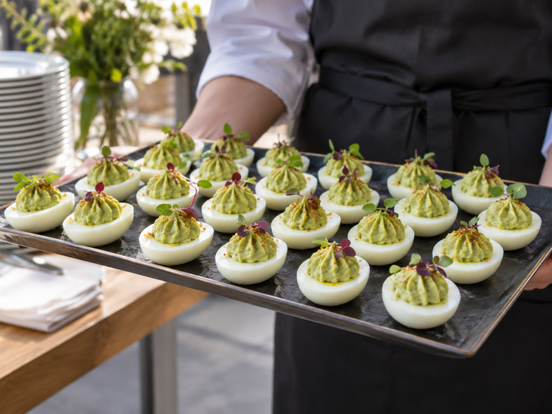 Lot labels, portion counts and temperature records for matcha deviled eggs