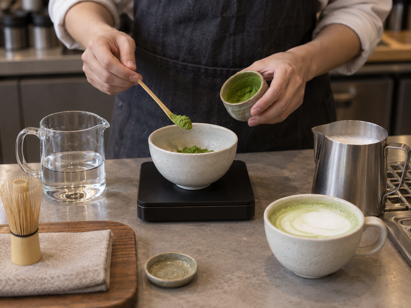 Several milk options are tested with one measured matcha base
