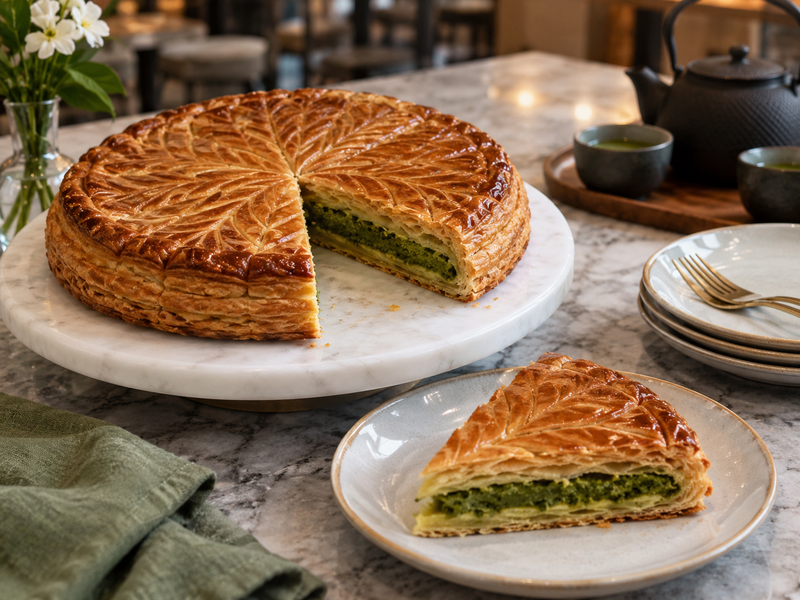 Allergen statements and January order plan beside finished galette slices
