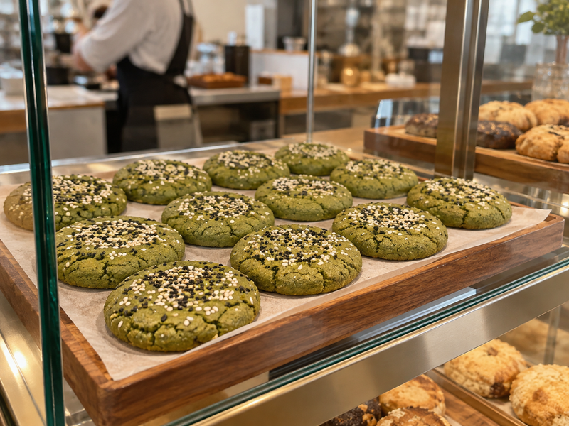 A bakery manager counts saleable matcha sesame cookies for costing