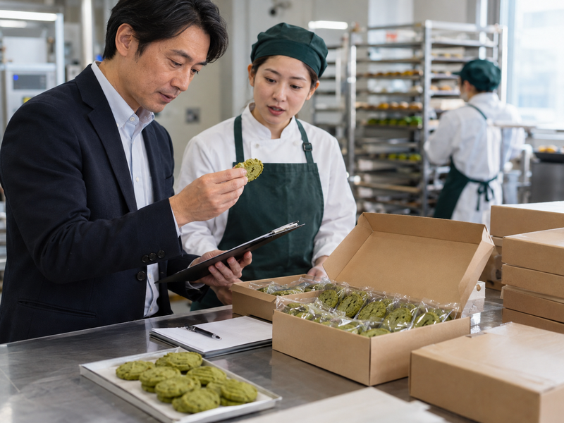 A buyer checks snack cases, lot details and wholesale terms