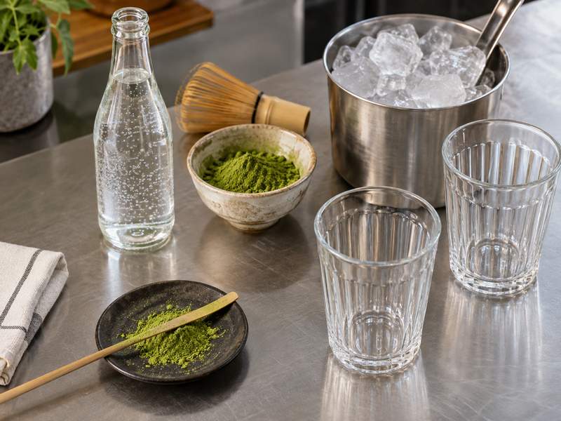 Two matcha tonic trial glasses are compared for tea and tonic balance