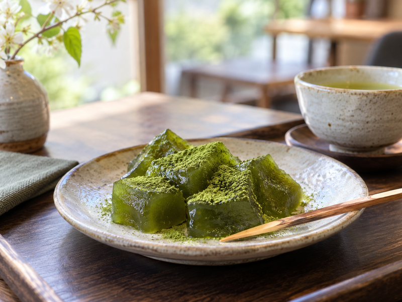 Café buyer checking portion weights and accepted yield for matcha warabi mochi cups