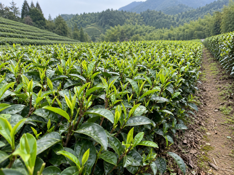Healthy tea bush with an even plucking surface and new shoots