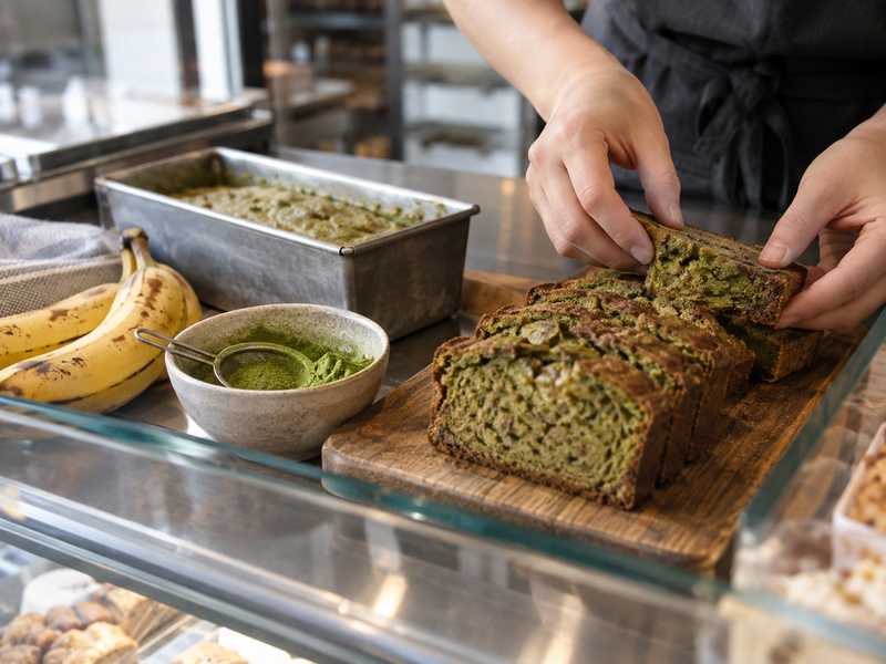 Matcha samples are baked into small test loaves for comparison