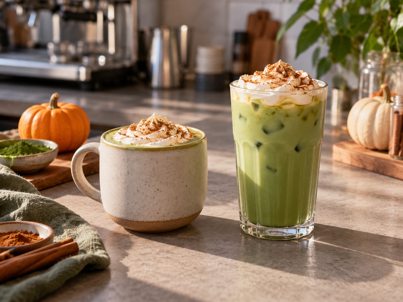 A barista measures maple syrup for a fall matcha trial