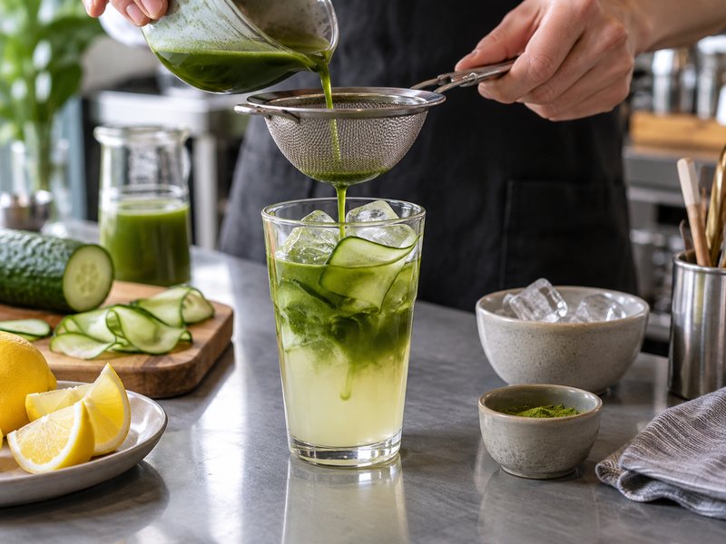 Measured lemon juice and cucumber base for a café acidity trial