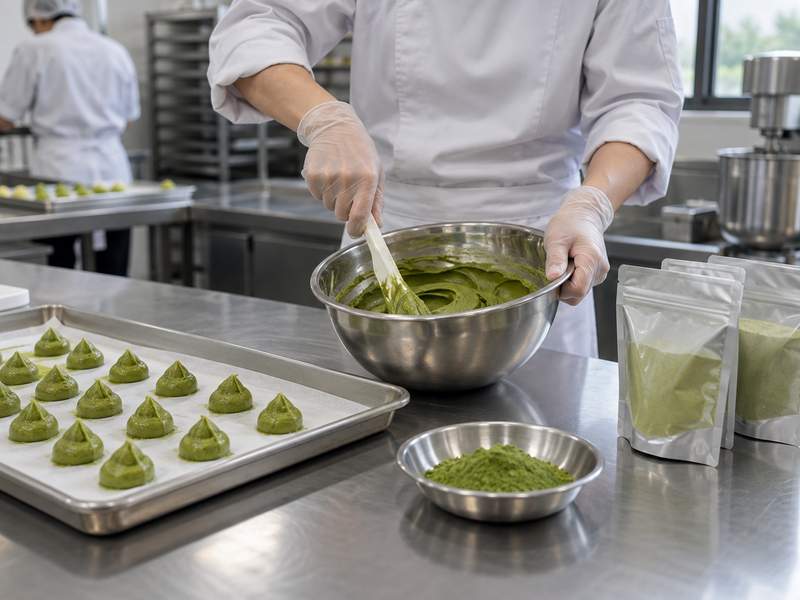 Factory temperature check beside matcha milling equipment