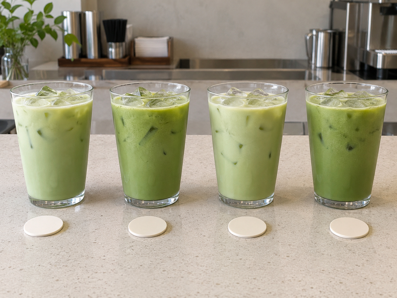 Four matched iced matcha lattes in a controlled trial
