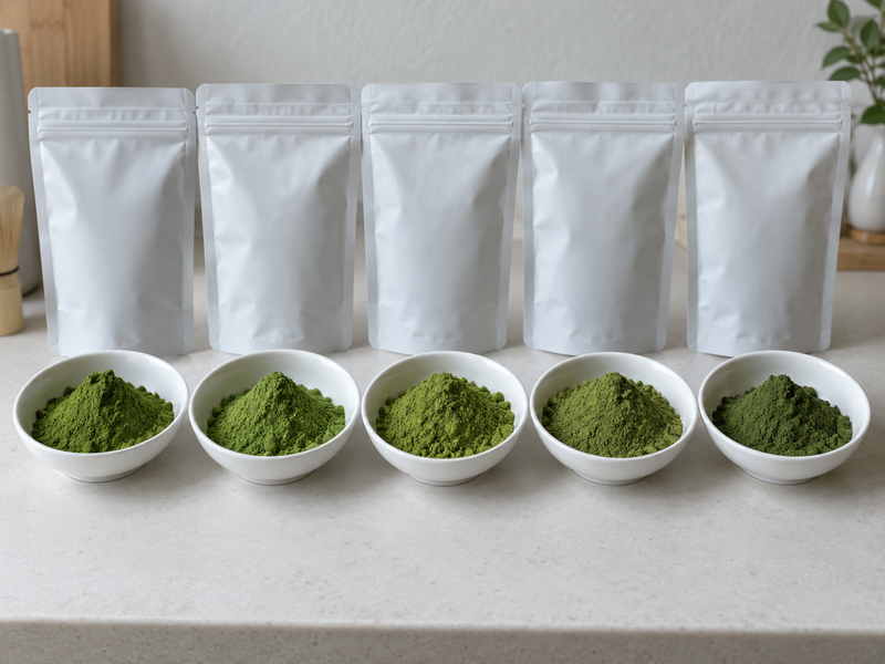 Matcha sample pouches and tea bowls for a foodservice buying trial