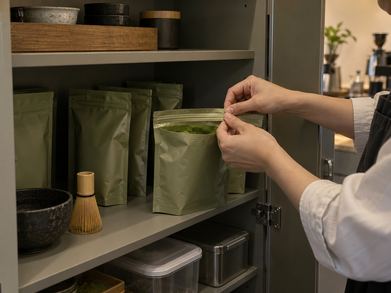 Coded matcha samples compared in finished cafe drinks