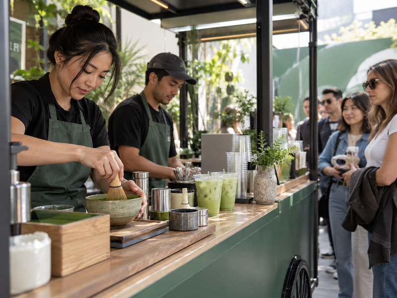 An event planning sheet connects matcha drinks to one clear objective