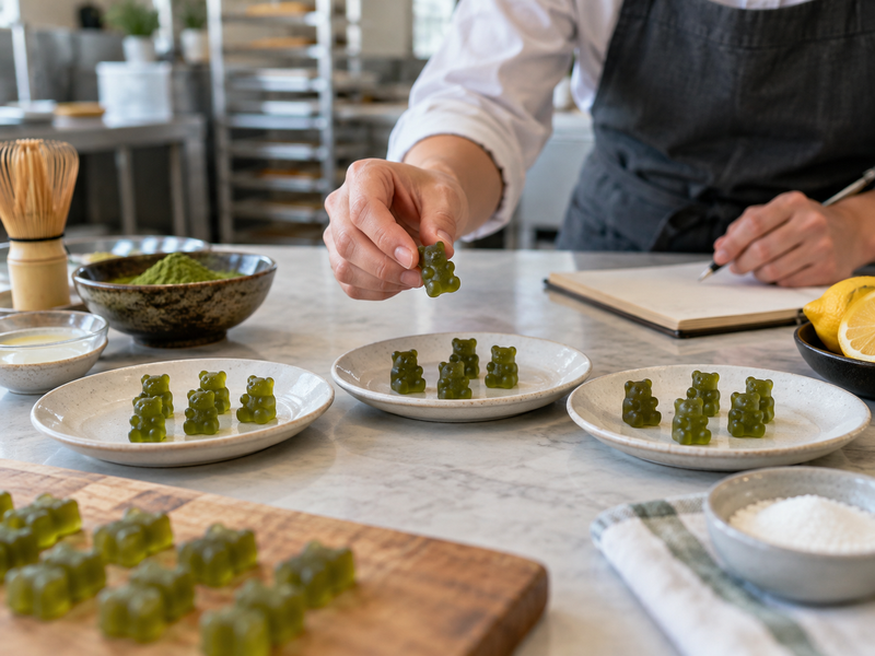 Sweetness and acidity trials are compared in set matcha gummies
