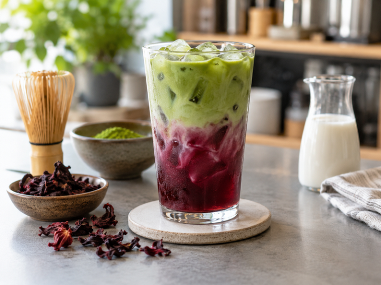Matcha hibiscus latte featured image
