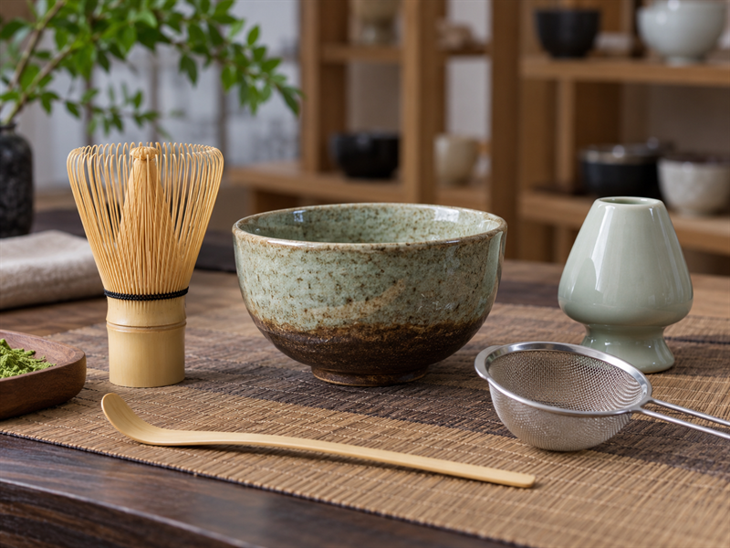 Matcha Scoop Size: Matcha accessories arranged on a tray
