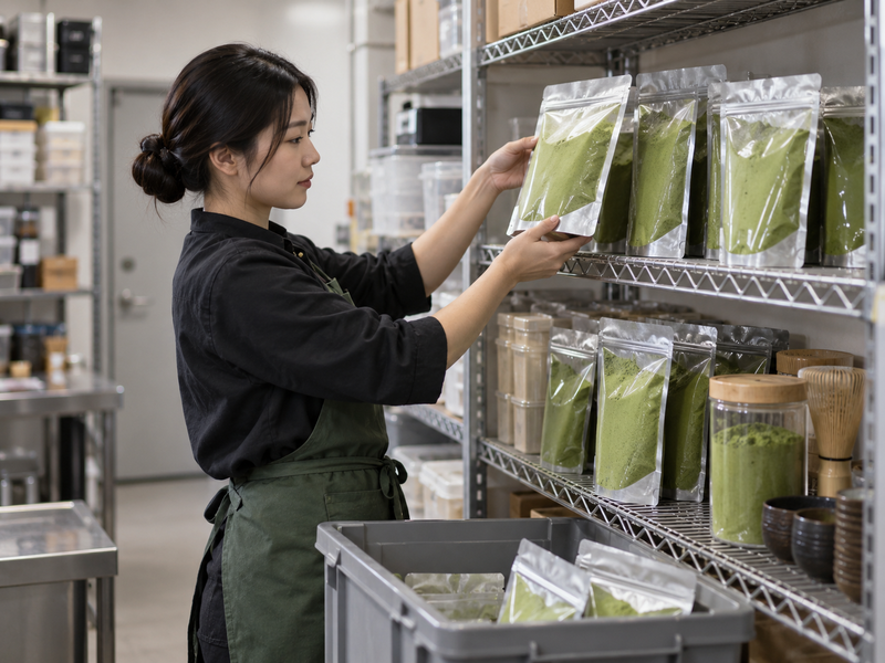 A matcha bar shift log showing measured use and categorized remake reasons
