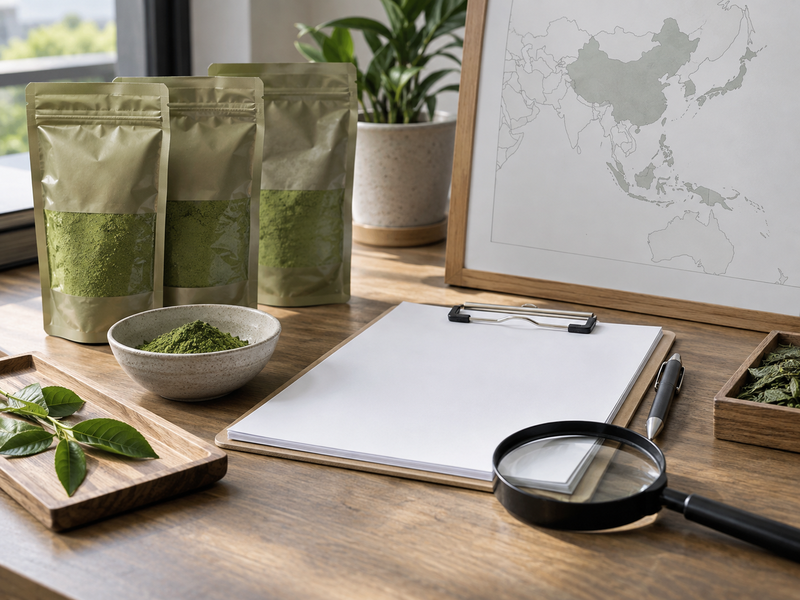 Matcha samples checked against a blank sourcing record