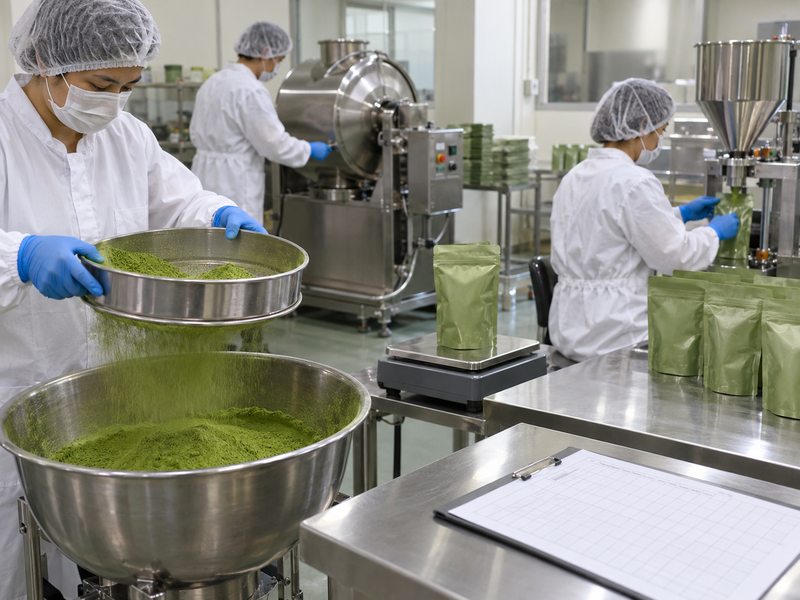Matcha lot route with a filling bottleneck marked