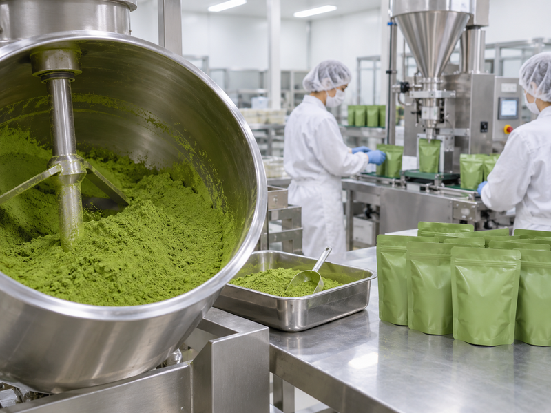 Production calendar showing matcha testing and release hold points