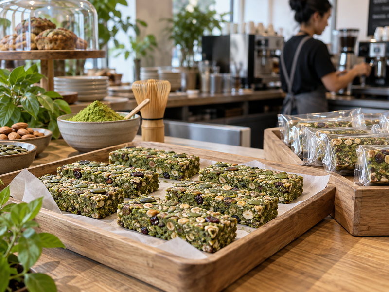 Wrapped matcha protein bars tested for coating damage