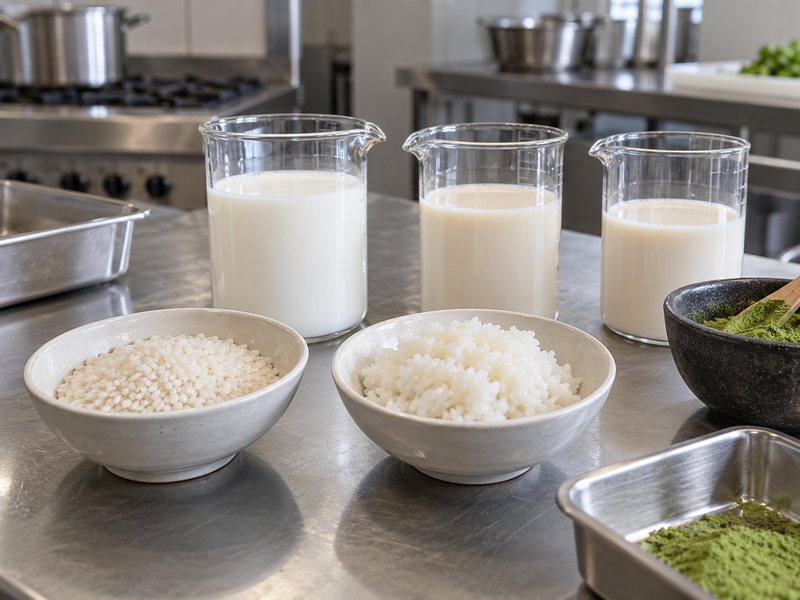 Rice and milk base candidates measured for a commercial pudding trial
