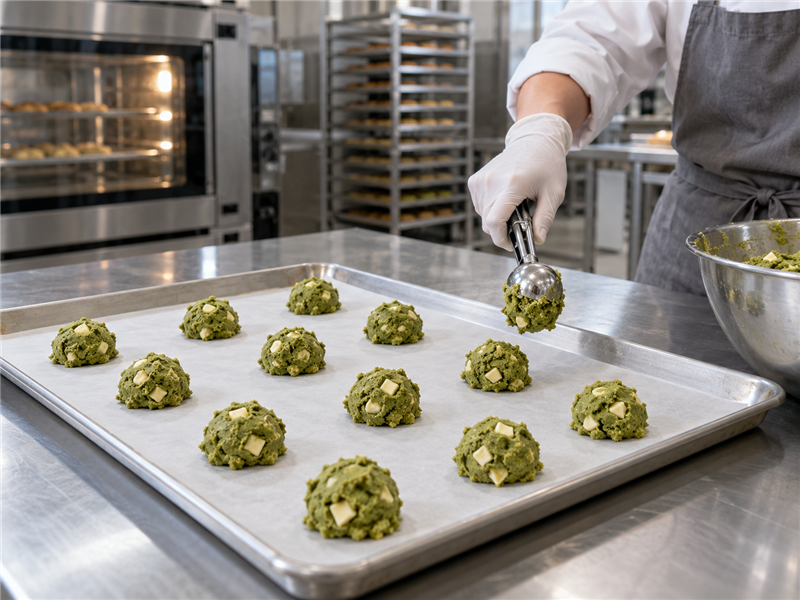 Matcha white chocolate chip cookies preparation and quality check 3