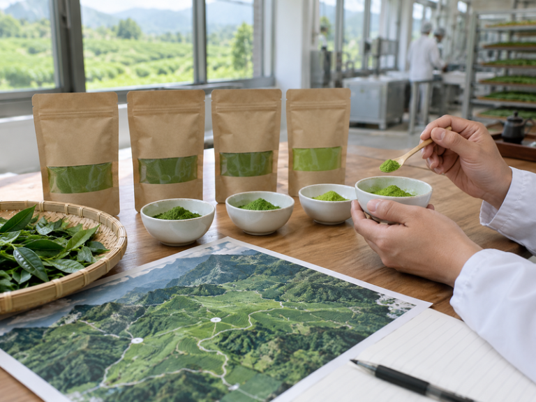 Illustrative matcha scene for organic matcha article