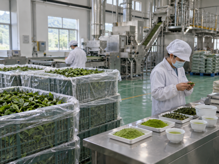 Quality technician in a Guizhou tea processing facility