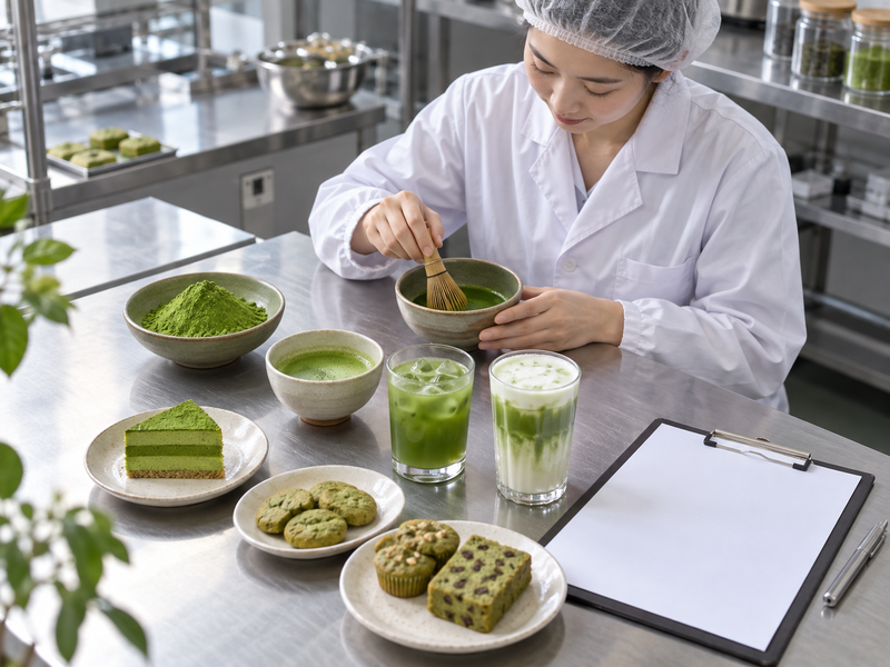 Coded matcha samples and a regional sourcing map for Guizhou review