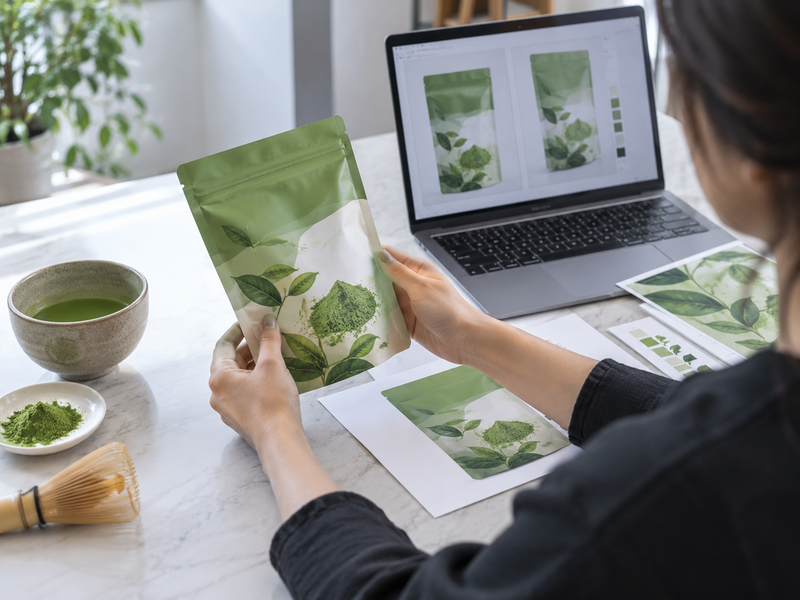 Filled matcha trial packs checked for code and barcode readability