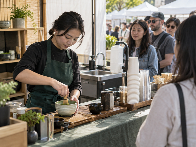 Three-item matcha pop-up menu tested with standardized cups